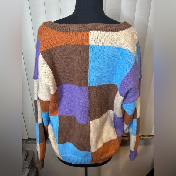 Bailey Rose Color Block Oversized V-Neck Sweater Size Small - Picture 5 of 7